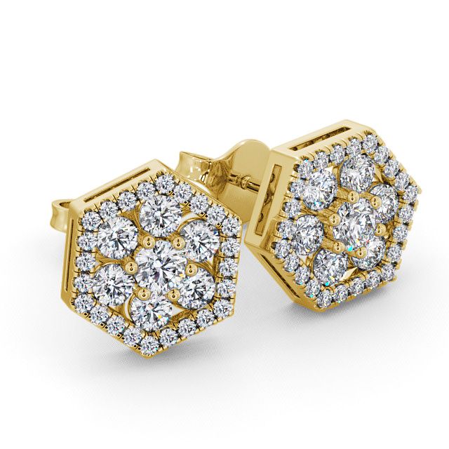 Cluster Round Diamond Earrings 9K Yellow Gold - Trevail ERG61_YG_FLAT