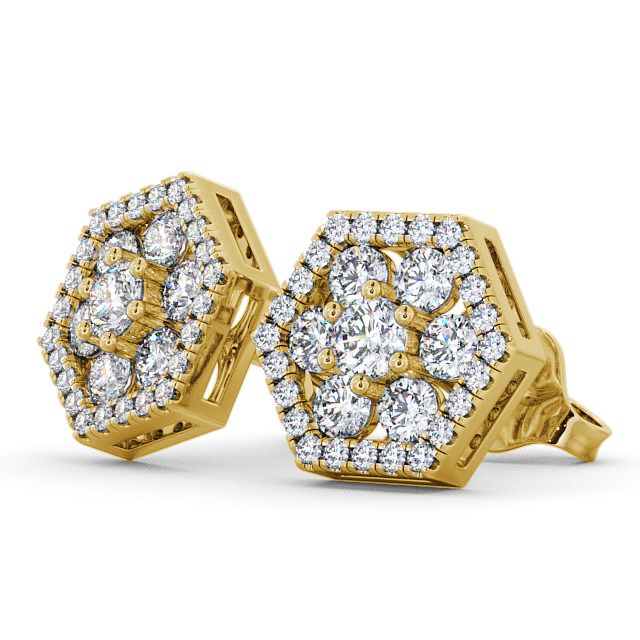 Cluster Round Diamond Earrings 18K Yellow Gold - Trevail ERG61_YG_SIDE