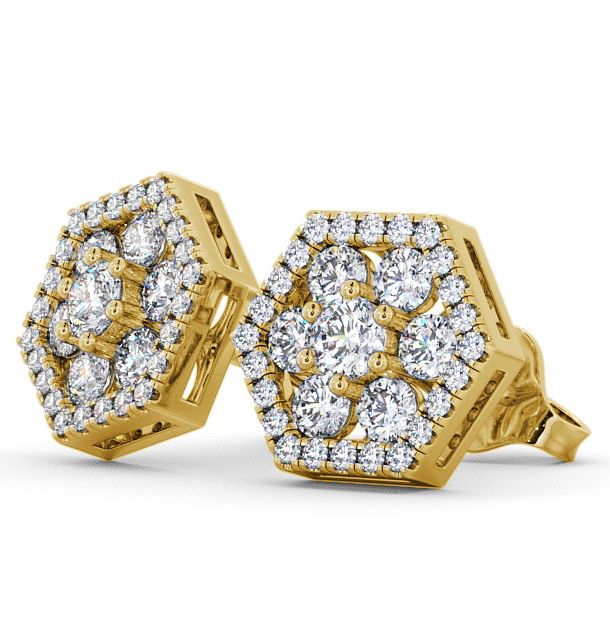 Cluster Round Diamond Hexagon Design Earrings 18K Yellow Gold ERG61_YG_THUMB1 