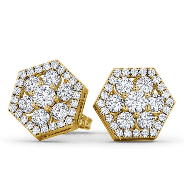 Cluster Round Diamond Earrings 18K Yellow Gold - Trevail ERG61_YG_UP