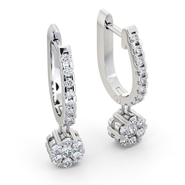 Drop Round Diamond Earrings 18K White Gold - Caroe ERG63_WG_FLAT