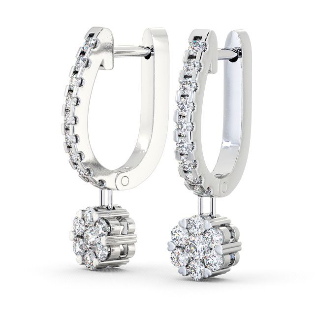 Drop Round Diamond Earrings 9K White Gold - Caroe ERG63_WG_SIDE