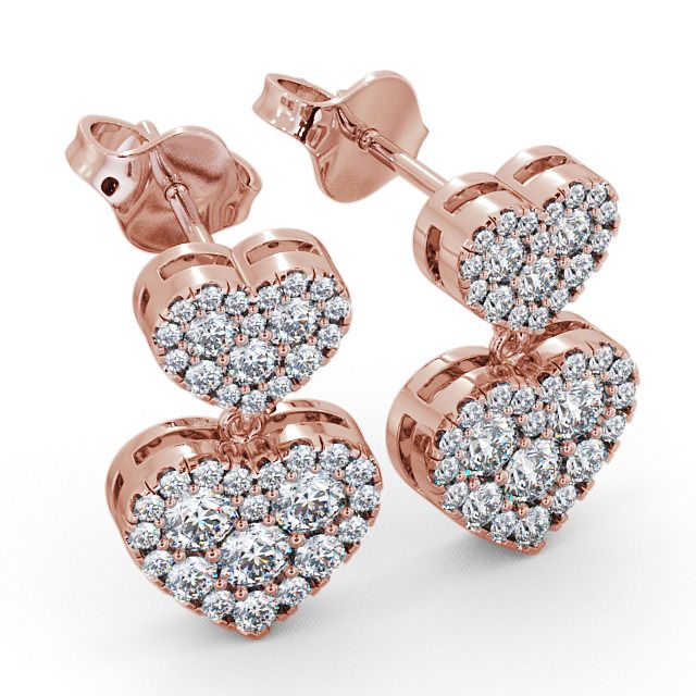 Heart Shaped Drop Diamond Earrings 9K Rose Gold - Bracara ERG64_RG_FLAT