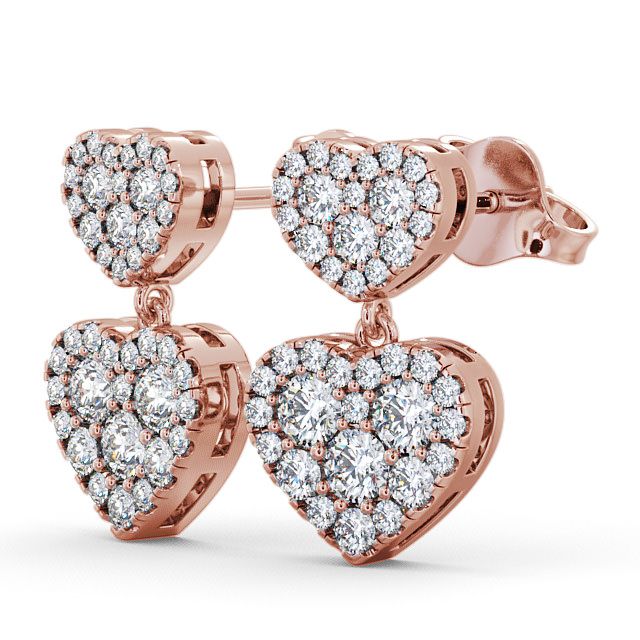 Heart Shaped Drop Diamond Earrings 9K Rose Gold - Bracara ERG64_RG_SIDE