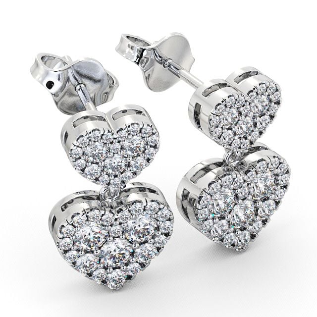 Heart Shaped Drop Diamond Earrings 9K White Gold - Bracara ERG64_WG_FLAT