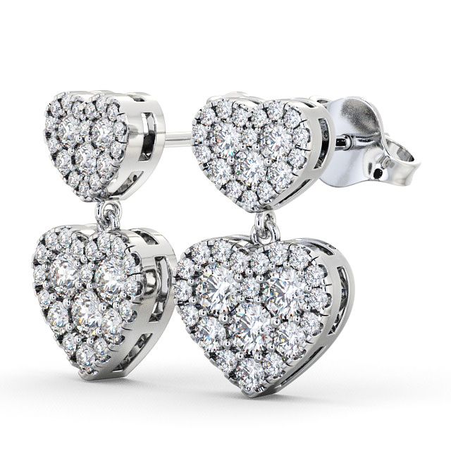 Heart Shaped Drop Diamond Earrings 9K White Gold - Bracara