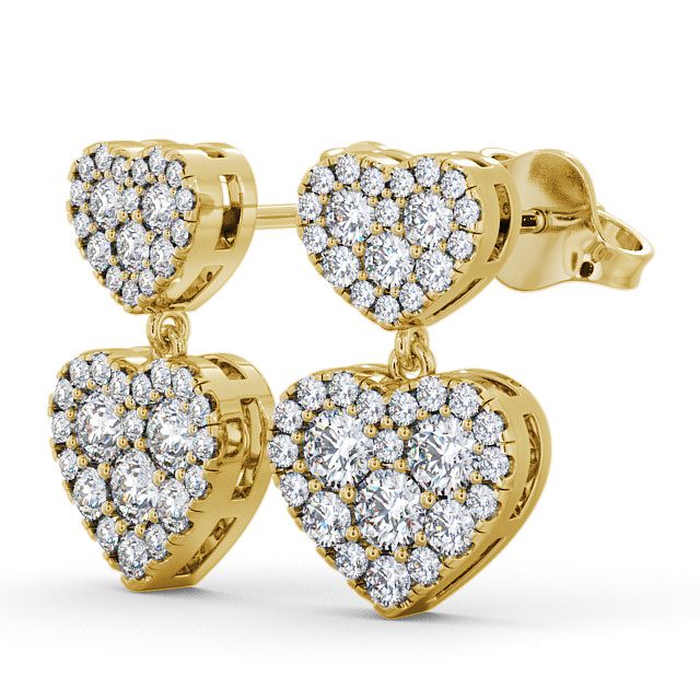 Heart Shaped Drop Diamond Earrings 18K Yellow Gold - Bracara ERG64_YG_SIDE