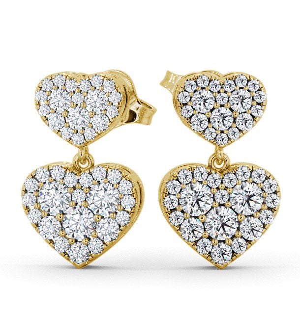 Double Heart Shaped Drop Diamond Cluster Earrings 18K Yellow Gold ERG64_YG_THUMB2 
