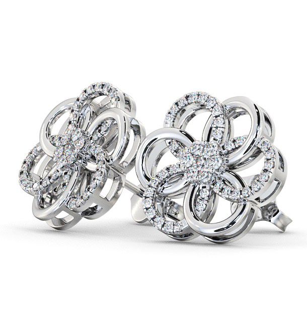 Cluster Round Diamond 0.50ct Floral Design Earrings 9K White Gold ERG65_WG_THUMB1 