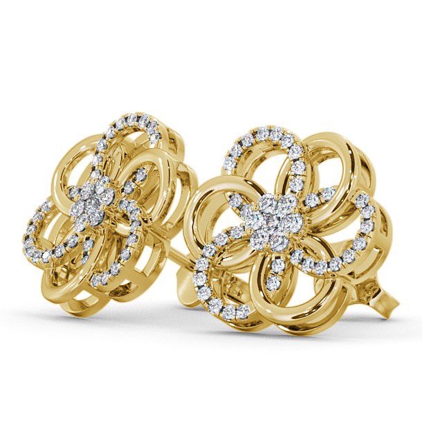 Cluster Round Diamond 0.50ct Floral Design Earrings 9K Yellow Gold ERG65_YG_THUMB1 