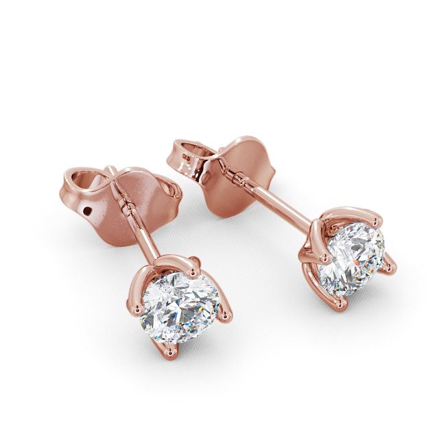 Round Diamond Four Claw Stud Earrings 18K Rose Gold - Duloe ERG66_RG_FLAT