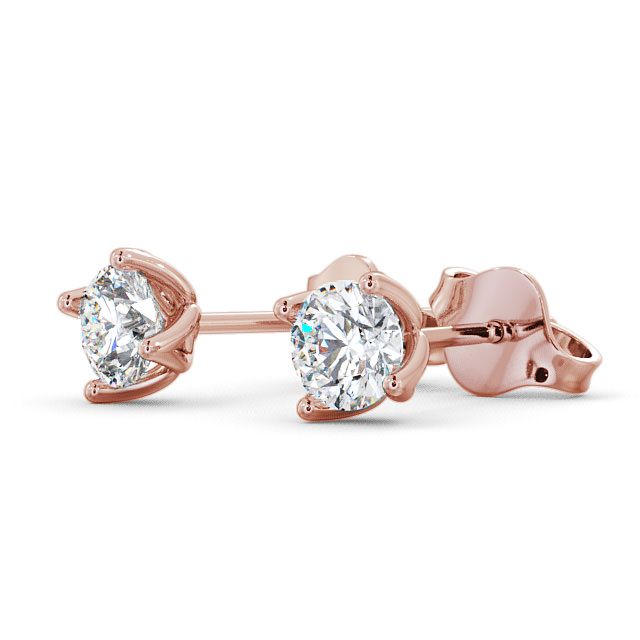 Round Diamond Four Claw Stud Earrings 18K Rose Gold - Duloe