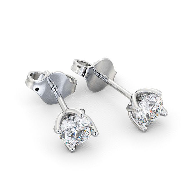 Round Diamond Four Claw Stud Earrings 9K White Gold - Duloe ERG66_WG_FLAT
