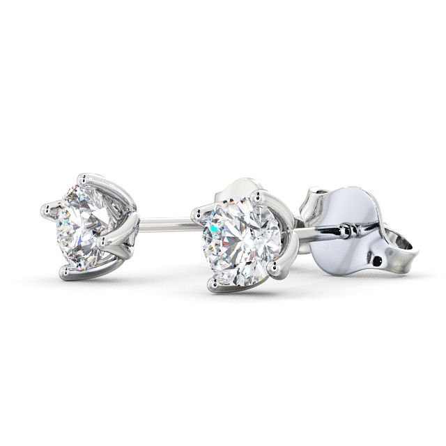 Round Diamond Four Claw Stud Earrings 18K White Gold - Duloe ERG66_WG_SIDE