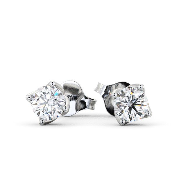 Round Diamond Four Claw Stud Earrings 18K White Gold - Duloe ERG66_WG_UP