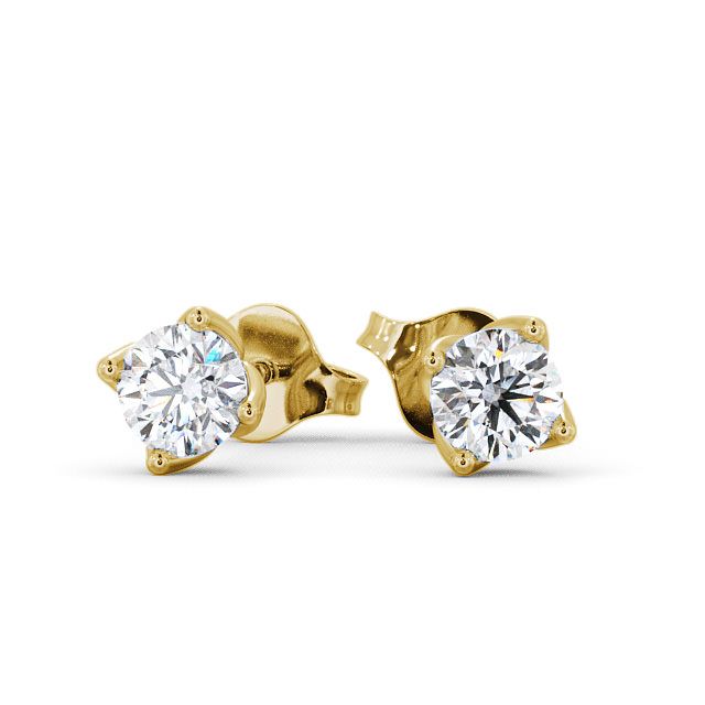 Round Diamond Four Claw Stud Earrings 18K Yellow Gold - Duloe ERG66_YG_UP