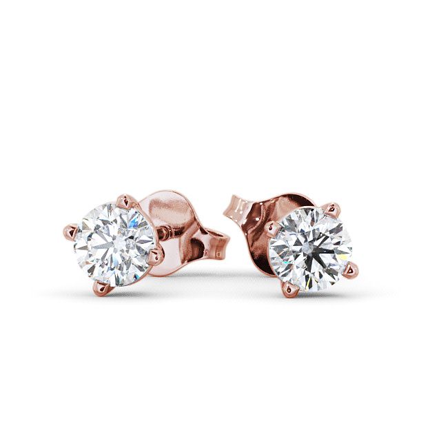 Round Diamond Four Claw Stud Earrings 18K Rose Gold - Filby ERG67_RG_UP