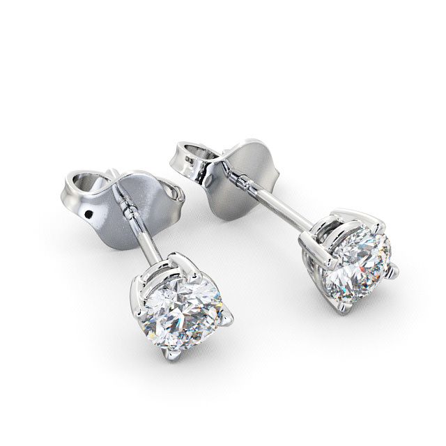 Round Diamond Four Claw Stud Earrings 18K White Gold - Filby ERG67_WG_FLAT