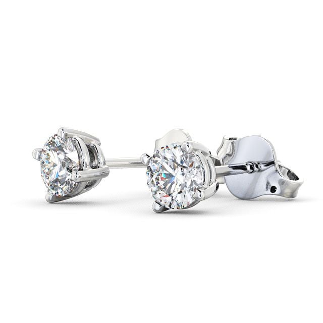 Round Diamond Four Claw Stud Earrings 18K White Gold - Filby ERG67_WG_SIDE