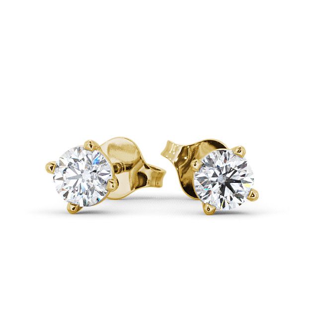 Round Diamond Four Claw Stud Earrings 18K Yellow Gold - Filby ERG67_YG_UP