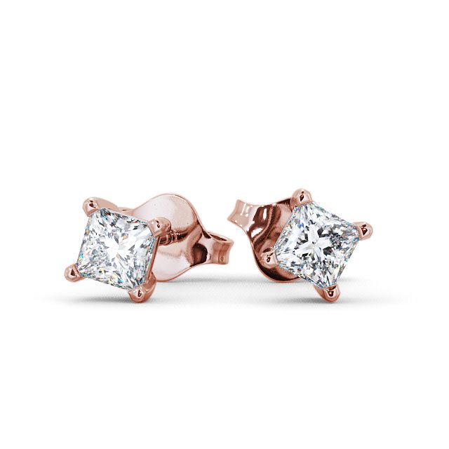 Princess Diamond Four Claw Stud Earrings 18K Rose Gold - Langal ERG68_RG_UP