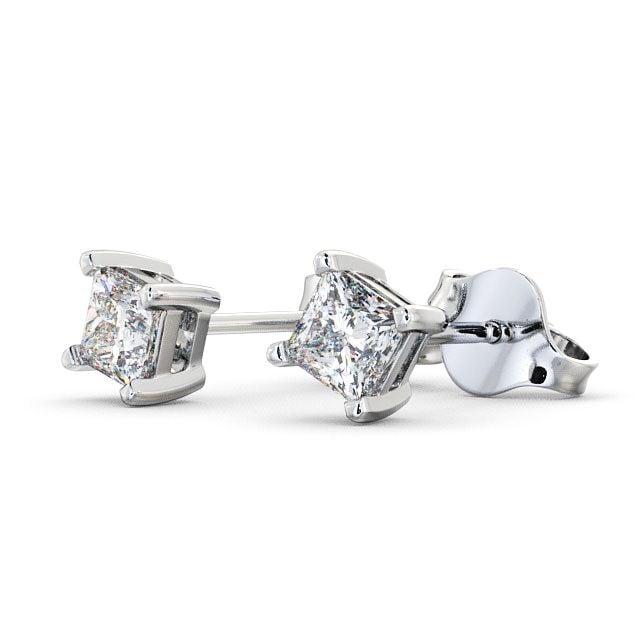Princess Diamond Four Claw Stud Earrings 18K White Gold - Langal ERG68_WG_SIDE