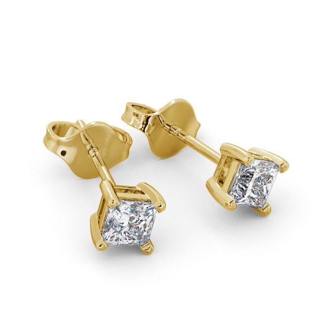 Princess Diamond Four Claw Stud Earrings 9K Yellow Gold - Langal ERG68_YG_FLAT