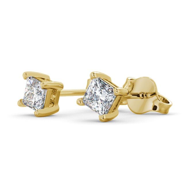 Princess Diamond Four Claw Stud Earrings 9K Yellow Gold - Langal ERG68_YG_SIDE