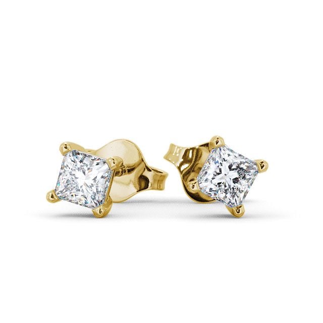 Princess Diamond Four Claw Stud Earrings 18K Yellow Gold - Langal ERG68_YG_UP