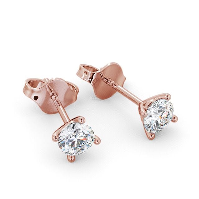 Round Diamond Four Claw Stud Earrings 18K Rose Gold - Lopen ERG69_RG_FLAT