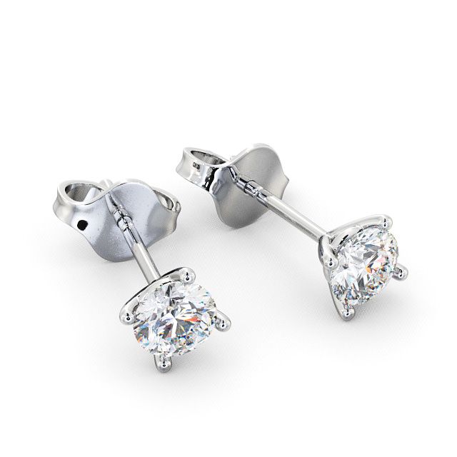 Round Diamond Four Claw Stud Earrings 9K White Gold - Lopen ERG69_WG_FLAT