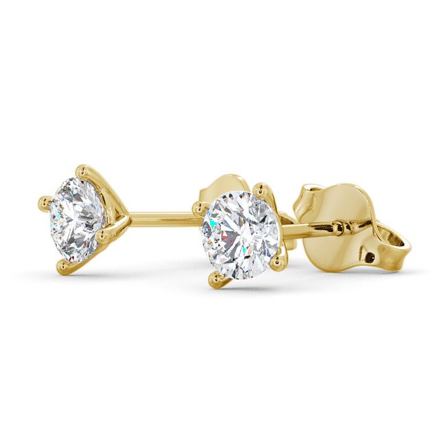 Round Diamond Four Claw Stud Earrings 9K Yellow Gold - Lopen ERG69_YG_SIDE