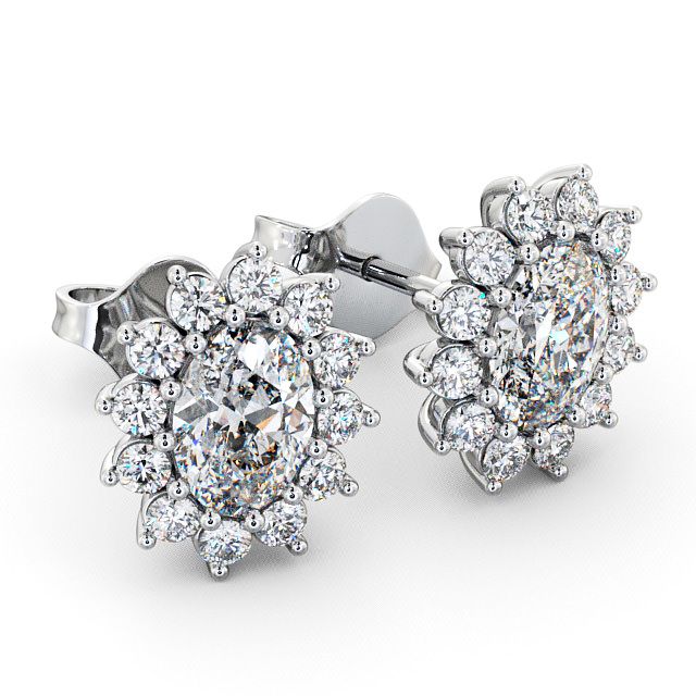 Halo Oval Diamond Earrings 18K White Gold - Moselle ERG6_WG_FLAT
