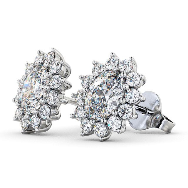 Halo Oval Diamond Earrings 18K White Gold - Moselle