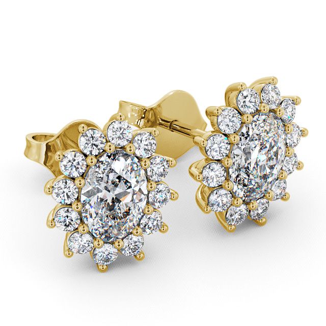 Halo Oval Diamond Earrings 9K Yellow Gold - Moselle ERG6_YG_FLAT