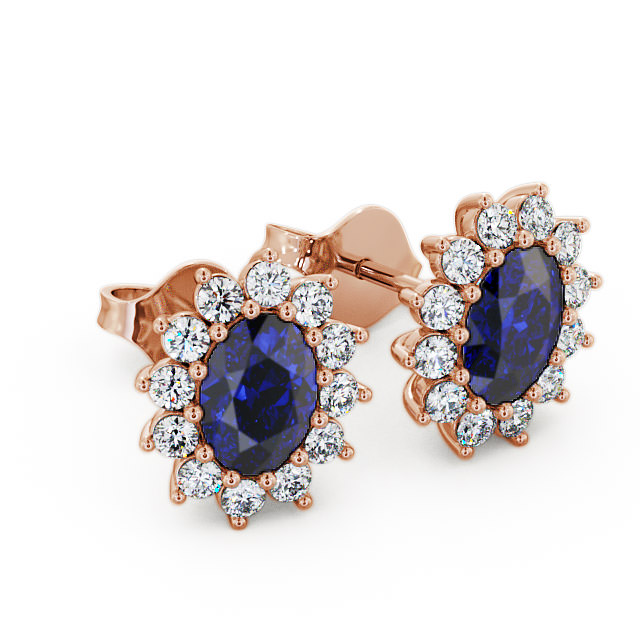 Cluster Blue Sapphire and Diamond 1.60ct Earrings 18K Rose Gold - Moselle ERG6GEM_RG_BS_FLAT