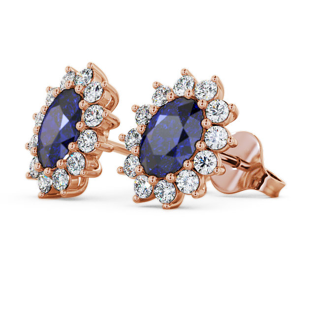 Cluster Blue Sapphire and Diamond 1.60ct Earrings 9K Rose Gold - Moselle ERG6GEM_RG_BS_SIDE