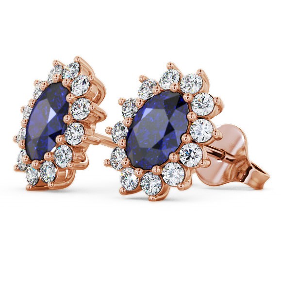  Cluster Blue Sapphire and Diamond 1.60ct Earrings 18K Rose Gold - Moselle ERG6GEM_RG_BS_THUMB1 