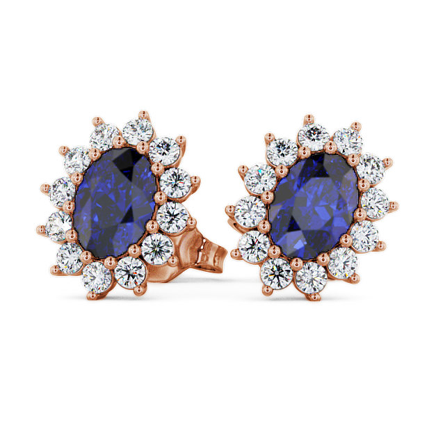 Cluster Blue Sapphire and Diamond 1.60ct Earrings 18K Rose Gold - Moselle ERG6GEM_RG_BS_UP