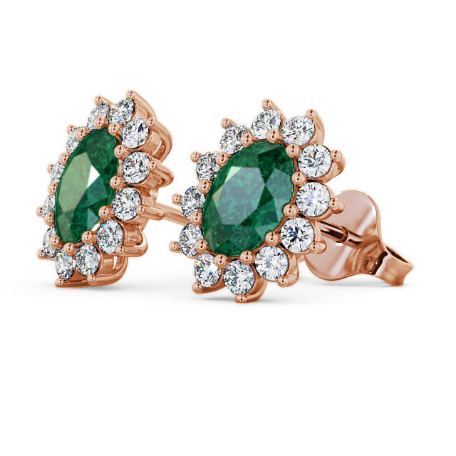 Cluster Emerald and Diamond 1.44ct Earrings 9K Rose Gold - Moselle ERG6GEM_RG_EM_SIDE