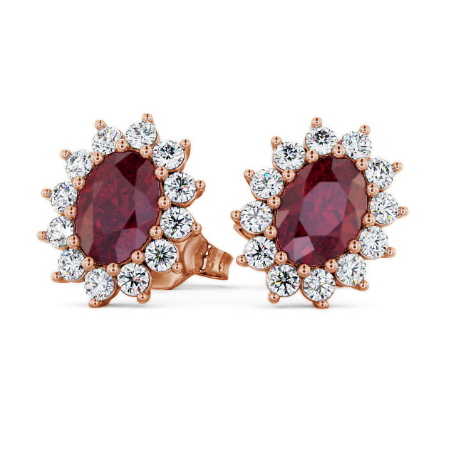 Cluster Ruby and Diamond 1.60ct Earrings 18K Rose Gold - Moselle ERG6GEM_RG_RU_UP