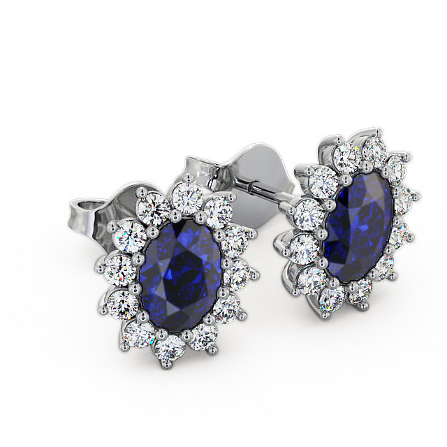 Cluster Blue Sapphire and Diamond 1.60ct Earrings 9K White Gold - Moselle ERG6GEM_WG_BS_FLAT