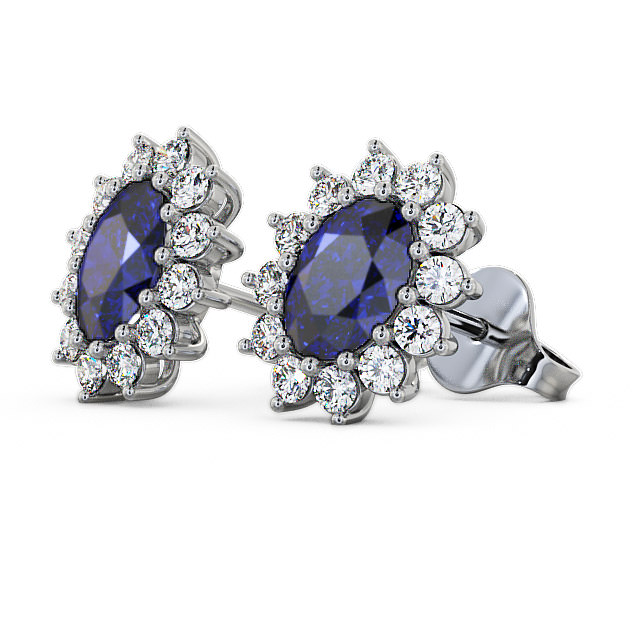 Cluster Blue Sapphire and Diamond 1.60ct Earrings 9K White Gold - Moselle ERG6GEM_WG_BS_SIDE