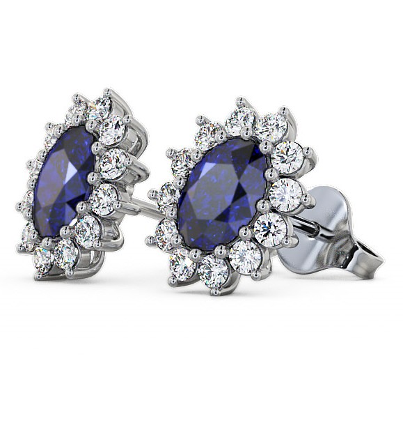 Cluster Blue Sapphire and Diamond 1.60ct Earrings 18K White Gold ERG6GEM_WG_BS_THUMB1