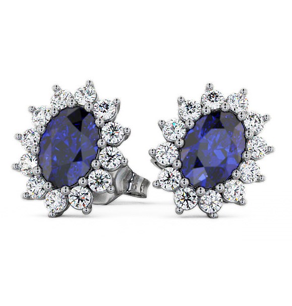  Cluster Blue Sapphire and Diamond 1.60ct Earrings 9K White Gold - Moselle ERG6GEM_WG_BS_THUMB2 