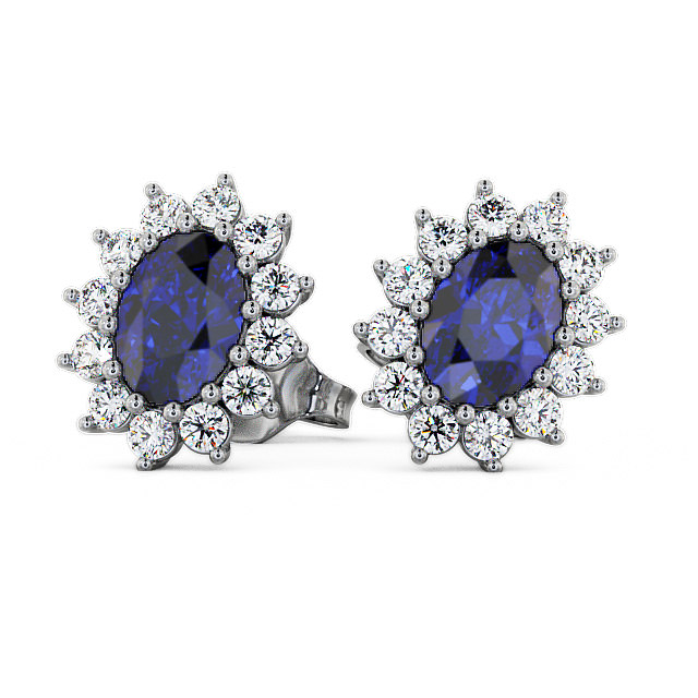 Cluster Blue Sapphire and Diamond 1.60ct Earrings 9K White Gold - Moselle ERG6GEM_WG_BS_UP