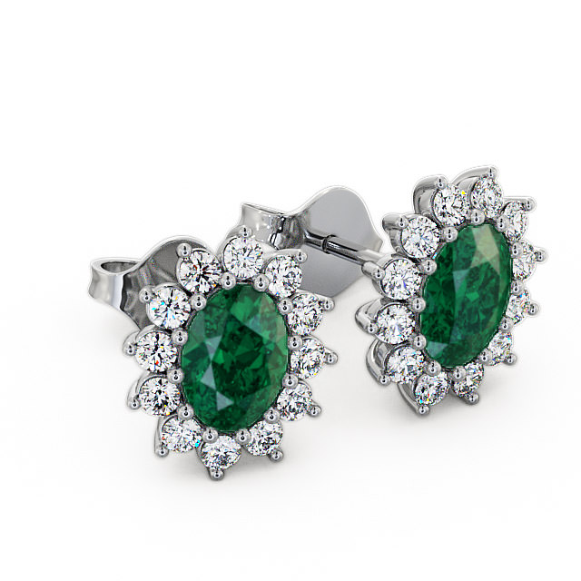 Cluster Emerald and Diamond 1.44ct Earrings 9K White Gold - Moselle ERG6GEM_WG_EM_FLAT