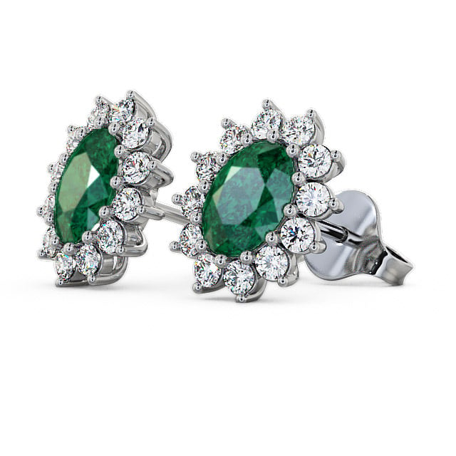 Cluster Emerald and Diamond 1.44ct Earrings 18K White Gold - Moselle ERG6GEM_WG_EM_SIDE