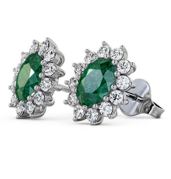  Cluster Emerald and Diamond 1.44ct Earrings 18K White Gold - Moselle ERG6GEM_WG_EM_THUMB1 