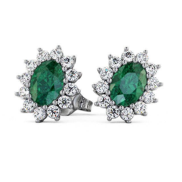 Cluster Emerald and Diamond 1.44ct Earrings 9K White Gold - Moselle ERG6GEM_WG_EM_UP